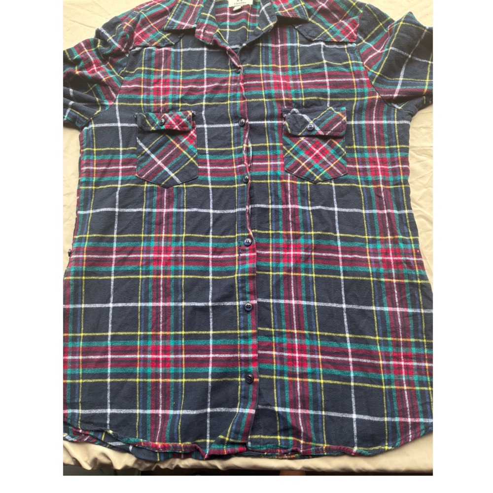 Grunge Mens Matchstick Plaid Button Down Shirt L Navy Red Green